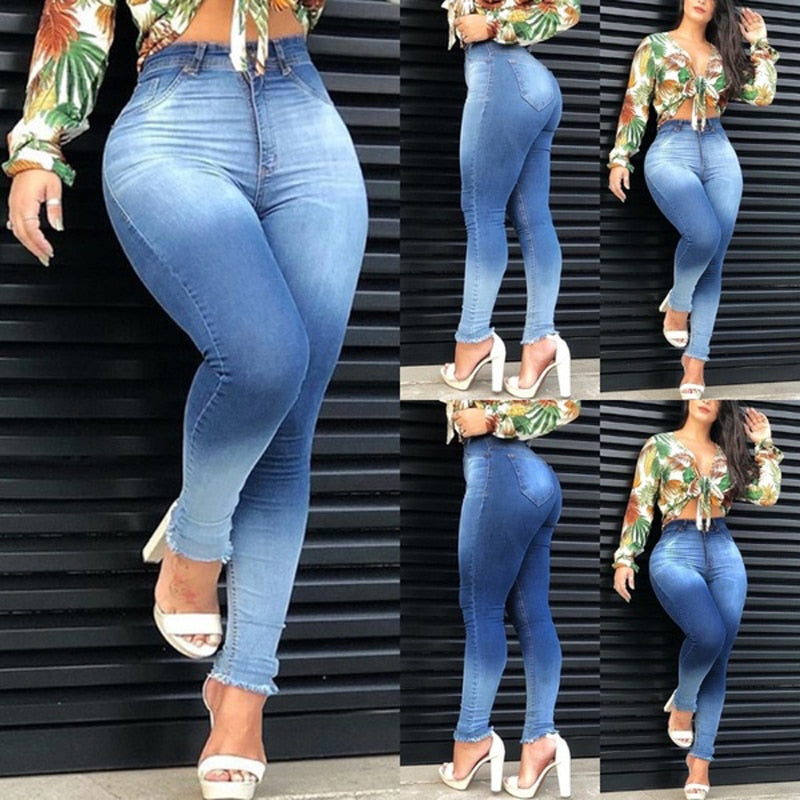 High Waist Skiny Denim Jeans - fashionapparelshop.com