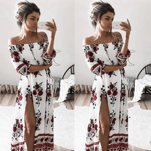 Open image in slideshow, Women Summer Off Shoulder Beach Dress - fashionapparelshop.com
